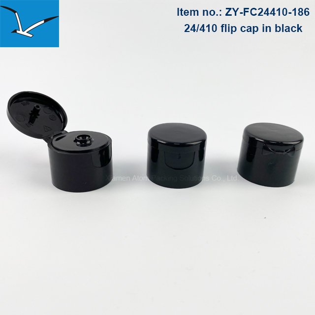 24 410 Black Smooth flip top caps shower gel bottle cap for squeeze shampoo bottles