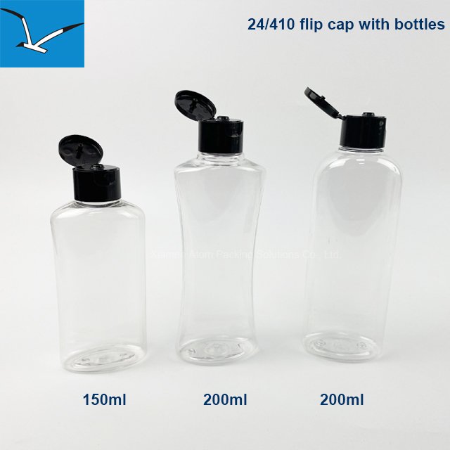 24 410 Black Smooth flip top caps shower gel bottle cap for squeeze shampoo bottles