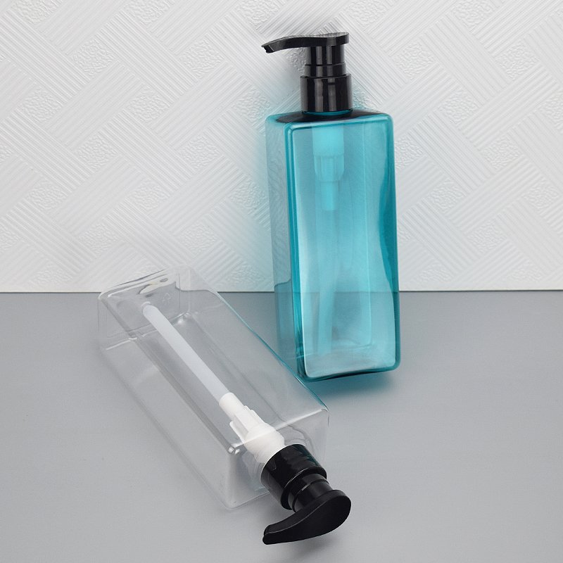 500ml brown blue transparent black square shape PET plastic body lotion shampoo shower gel pump bottle
