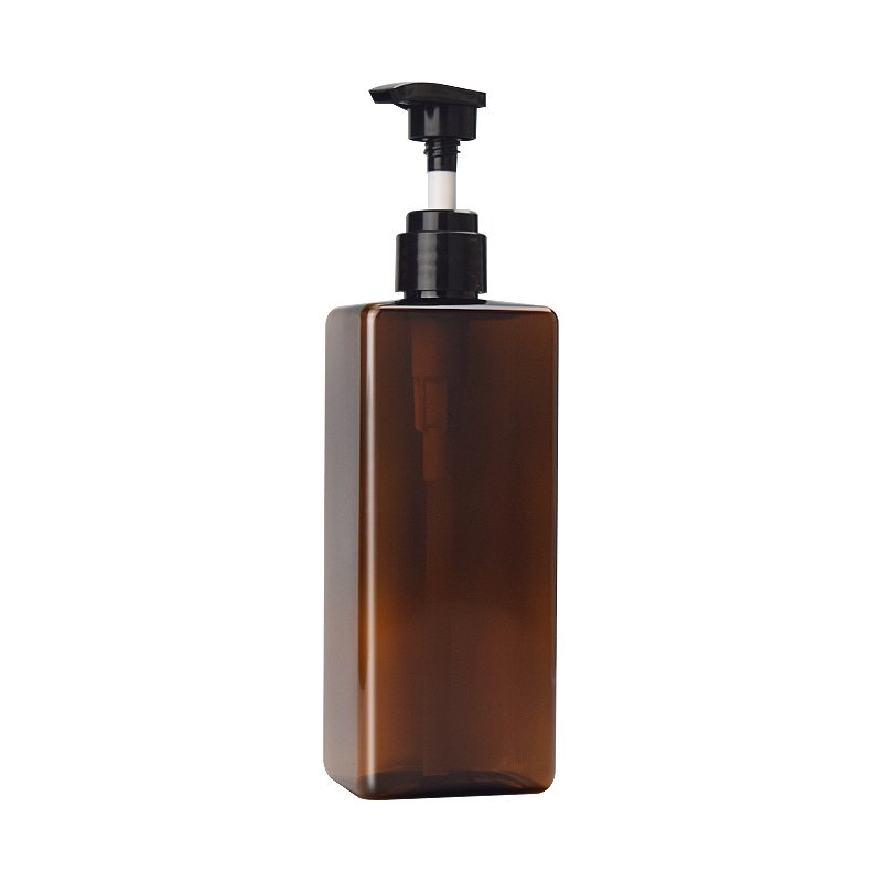 500ml brown blue transparent black square shape PET plastic body lotion shampoo shower gel pump bottle