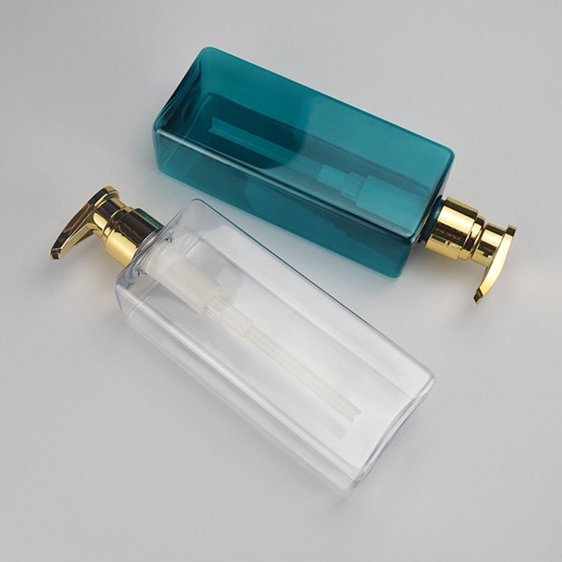 500ml brown blue transparent black square shape PET plastic body lotion shampoo shower gel pump bottle