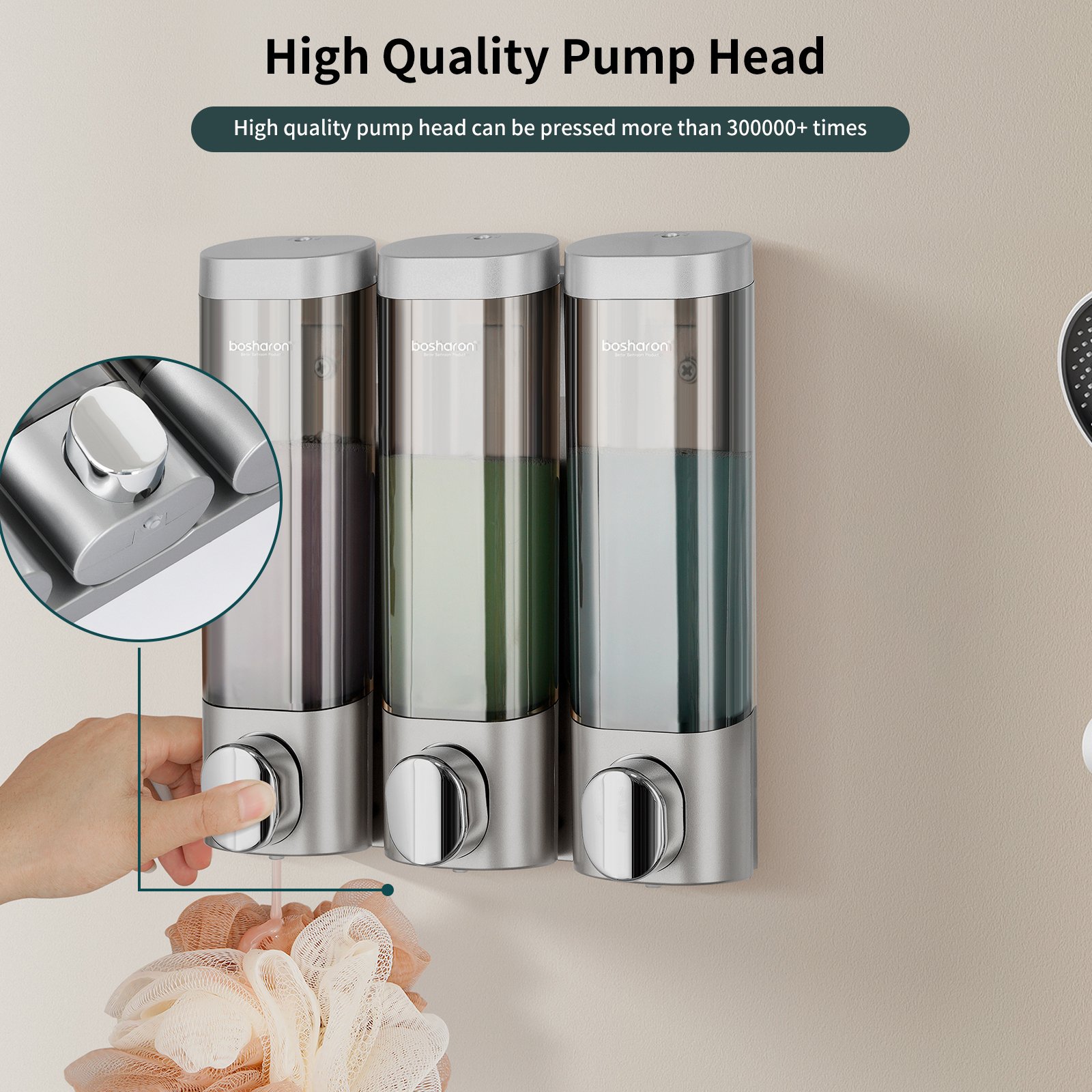 Oem factory Hotel 300ml*3 Wall Mount shower Shampoo Conditioner Bathroom Gel Plastic Abs Triple Liquid Soap Dispenser For Toilet