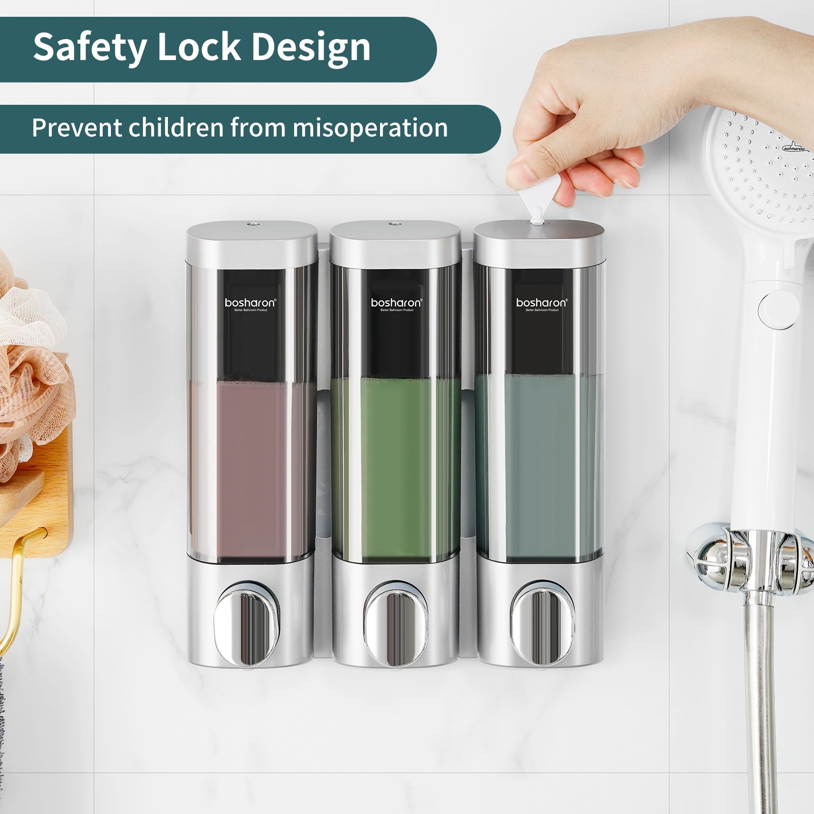 Oem factory Hotel 300ml*3 Wall Mount shower Shampoo Conditioner Bathroom Gel Plastic Abs Triple Liquid Soap Dispenser For Toilet