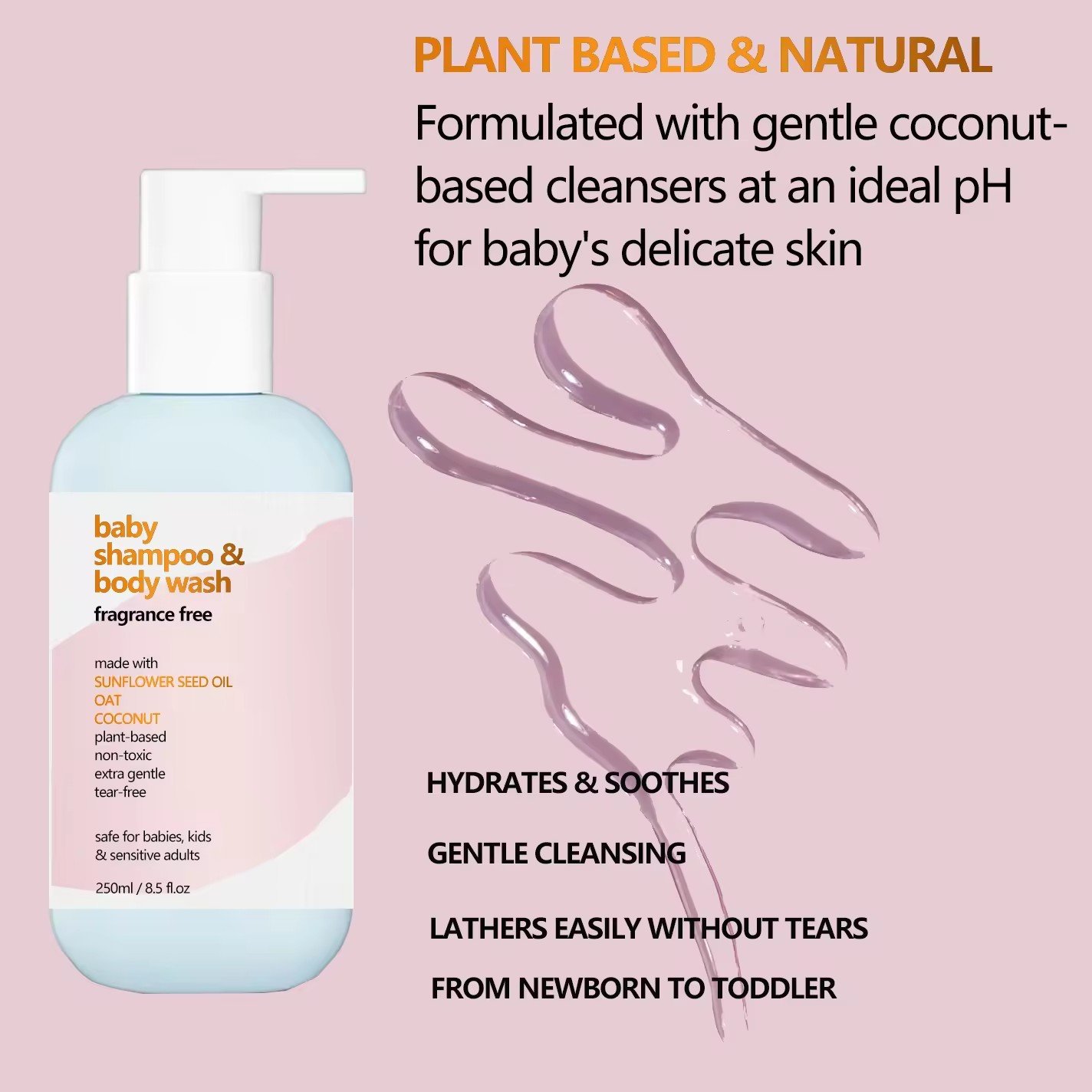 2-In-1 Baby Shampoo And Body Wash with Plant Based & Natural Tear Free Colorant and Mineral Oil Free Baby Wash & Shampoo