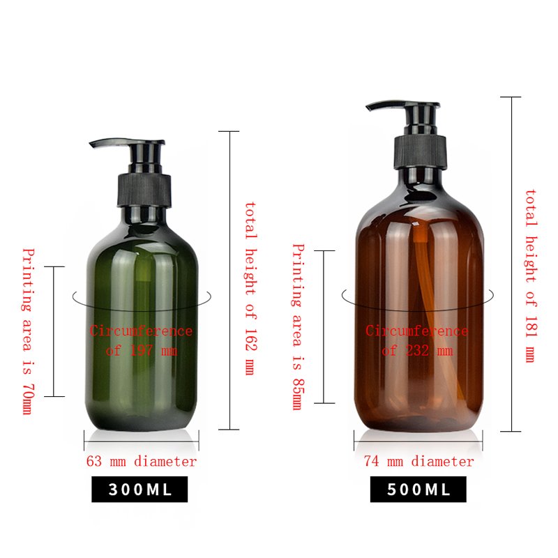 Green amber 300ml 500ml shampoo and conditioner shower gel packaging bottles 500ml PET empty plastic bottle