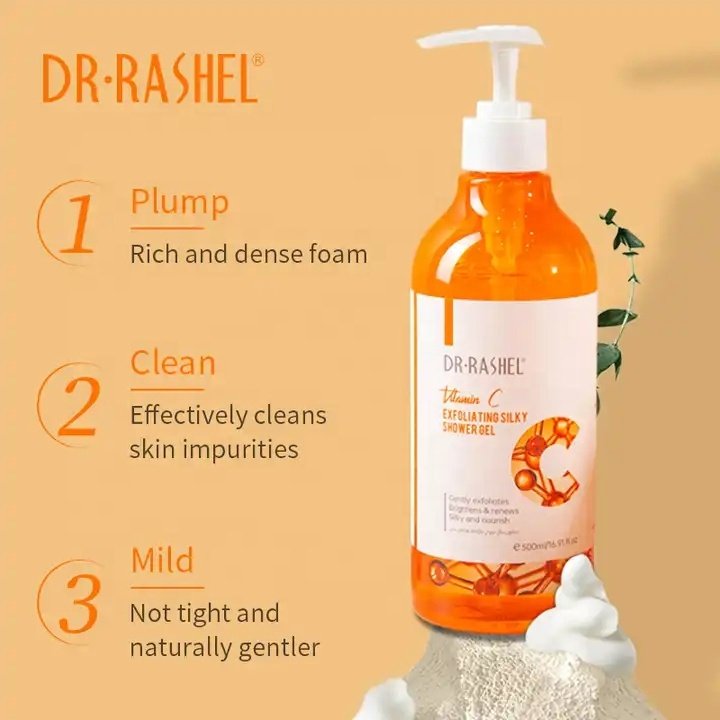 DR.RASHEL Vitamin C whitening Exfoliating Silky Shower Gel Moisturizing Deep Cleansing Even Skin Tone Body Wash