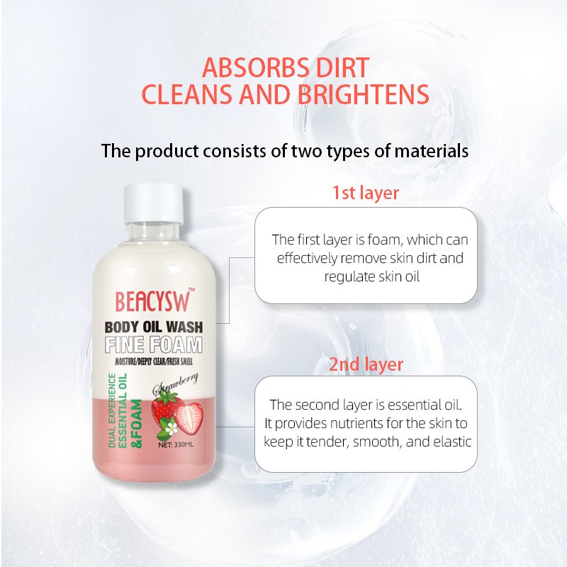 Blueberries Flavor Liquid And Foaming Double Layers Body Shower Body Wash Body Bath Gel 330ml Private Label