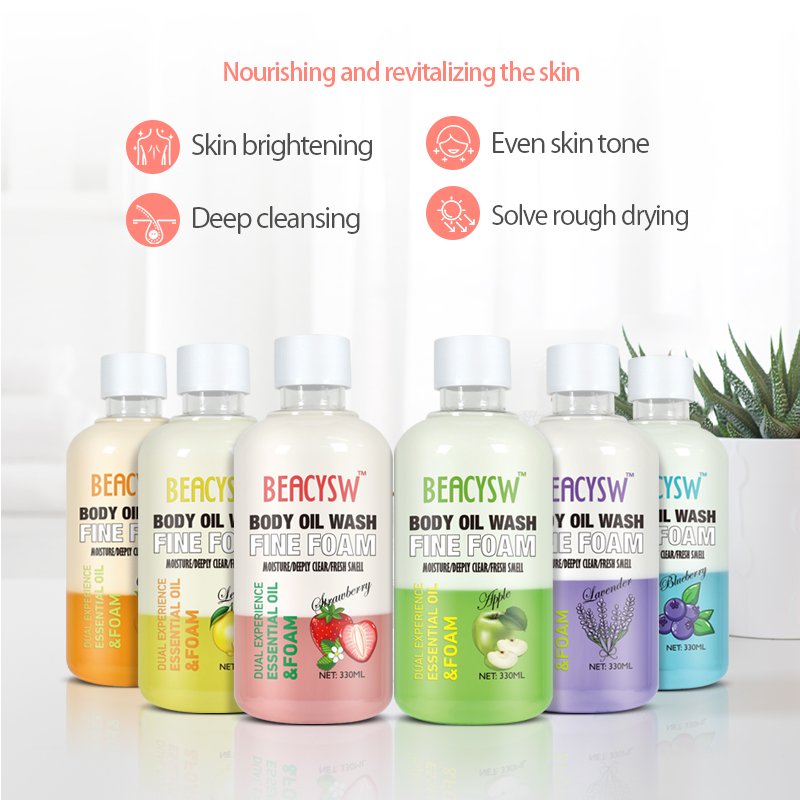 Blueberries Flavor Liquid And Foaming Double Layers Body Shower Body Wash Body Bath Gel 330ml Private Label