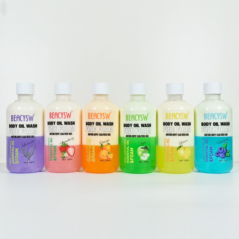 Blueberries Flavor Liquid And Foaming Double Layers Body Shower Body Wash Body Bath Gel 330ml Private Label