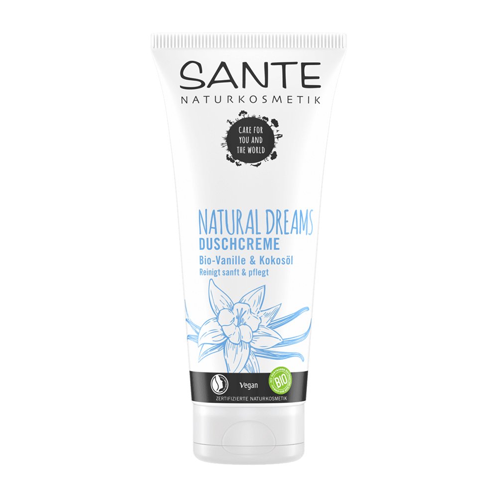 SANTE Naturkosmetik Natural Dreams Shower Cream Organic Vanilla & Coconut Oil, Natural Shower Gel for Soft and Smooth Skin