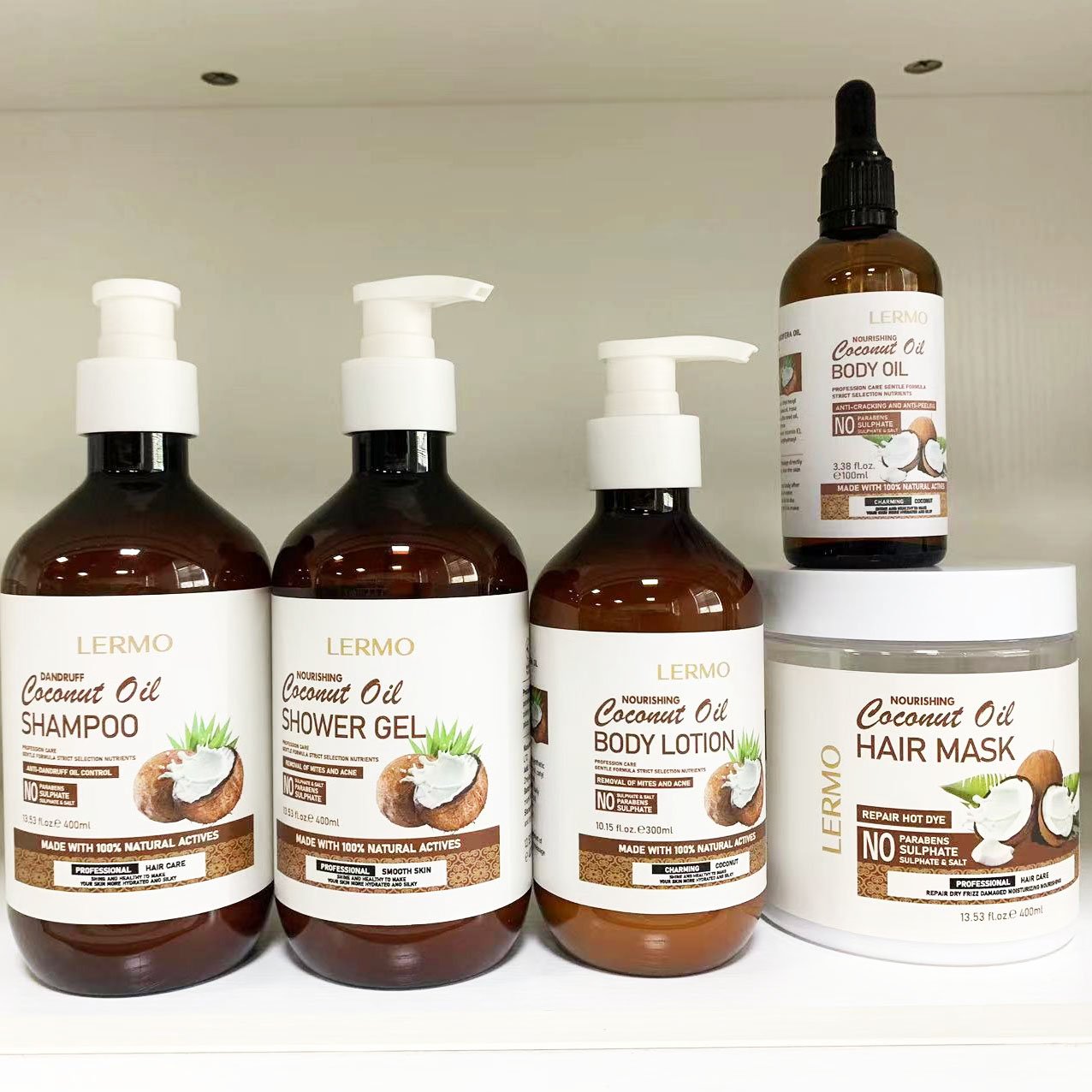 LERMO High quality best selling Coconut oil body wash natural organic shower gel moisturizing brightening bath gel 500ml