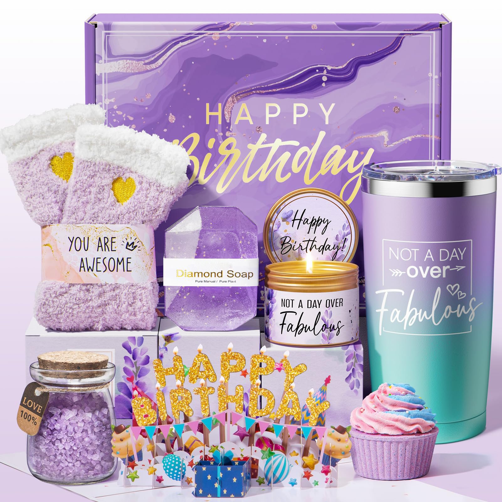 Private Label Unique Happy Birthday Gifts Idea Self Care Gifts Lavender Relaxing Spa Gifts Basket Set for Women