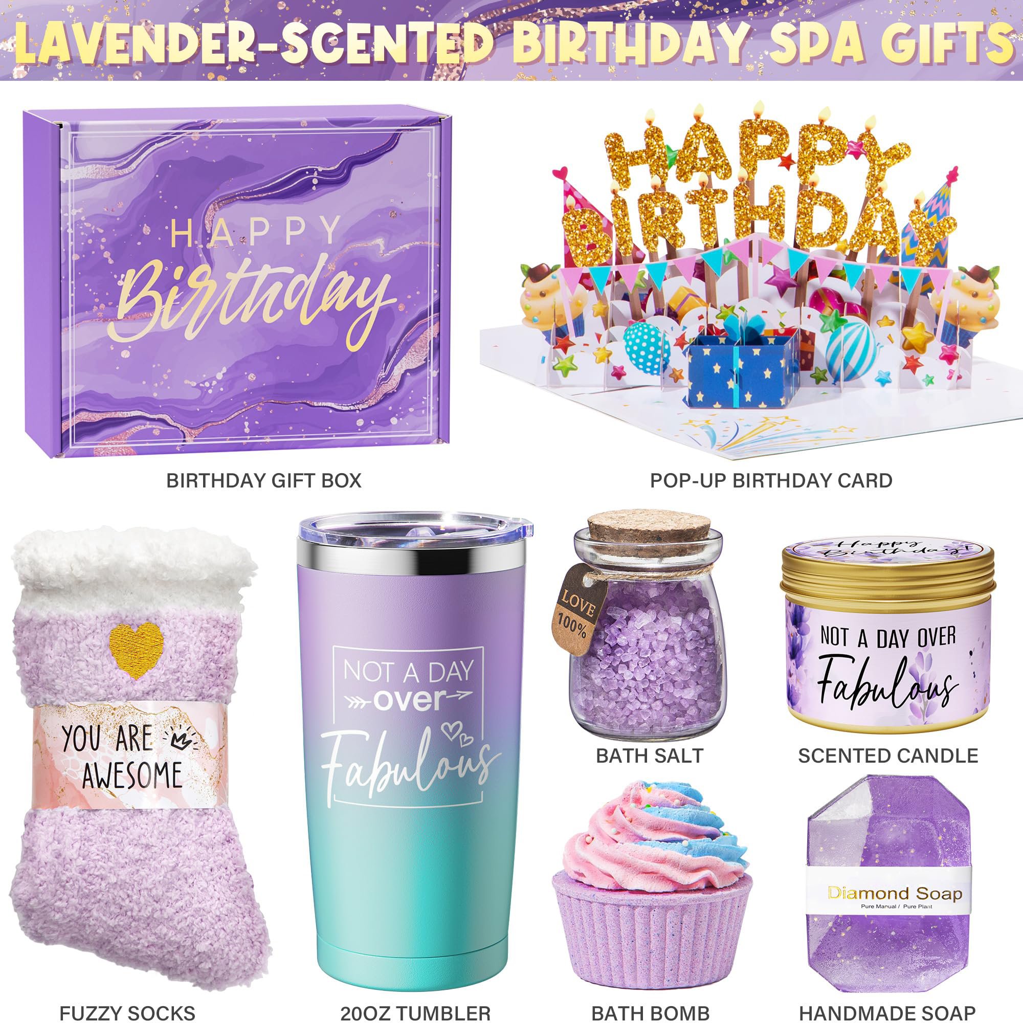 Private Label Unique Happy Birthday Gifts Idea Self Care Gifts Lavender Relaxing Spa Gifts Basket Set for Women