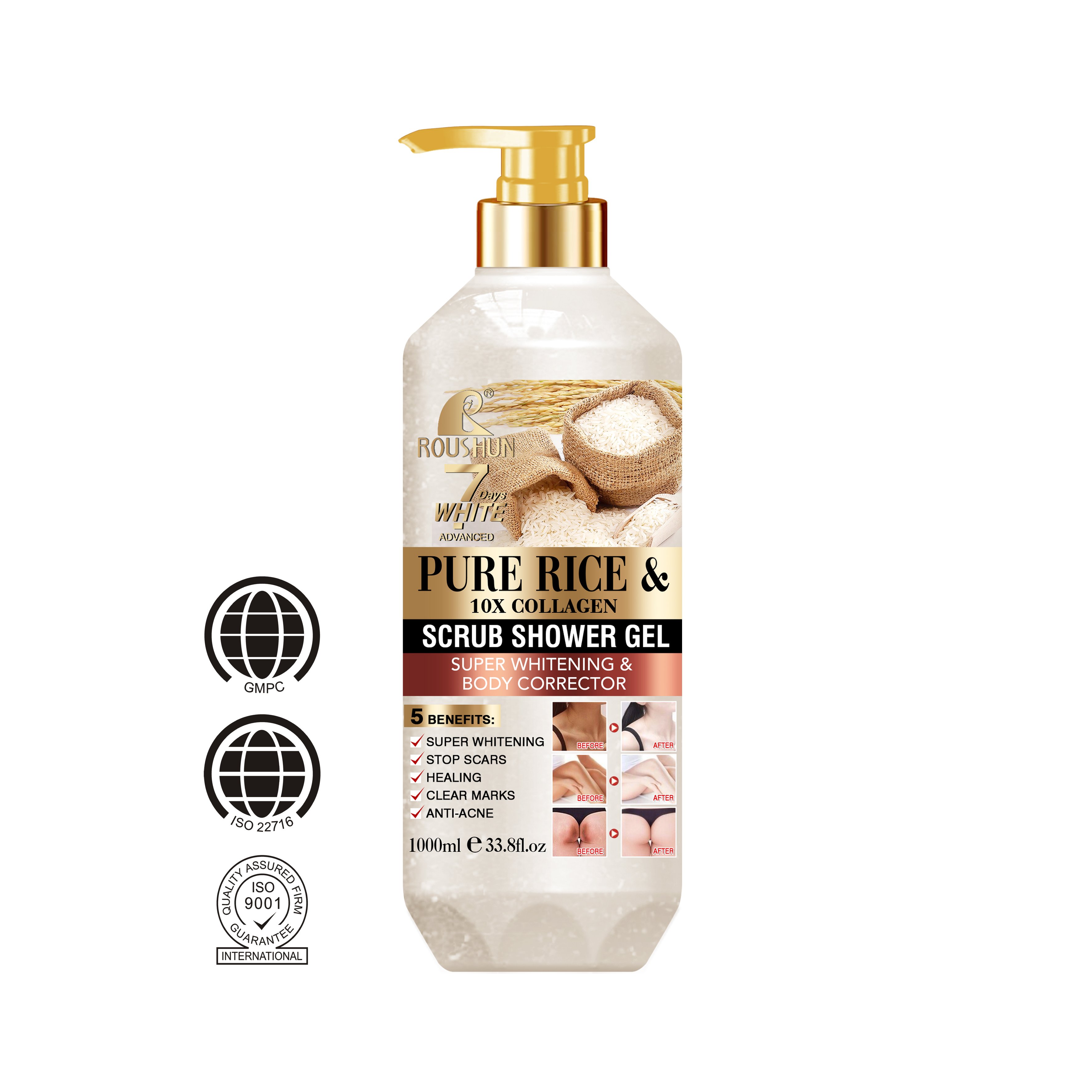 ROUSHUN Pure Rice Scrub Shower Gel Clean Skin Moisten Water Replenishing Long Lasting Fragrance Whitening Bubble Exfoliator