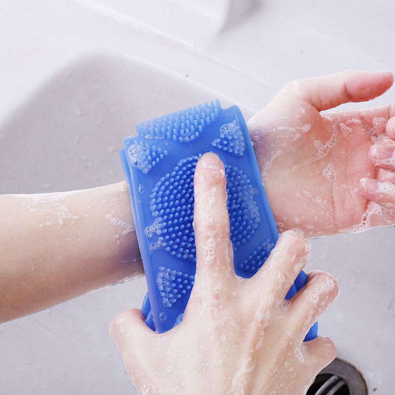 Factory Custom Production Silicone Bath Body Brush Scrubber Towel Back Shower Long Handle Scrubbing Belt
