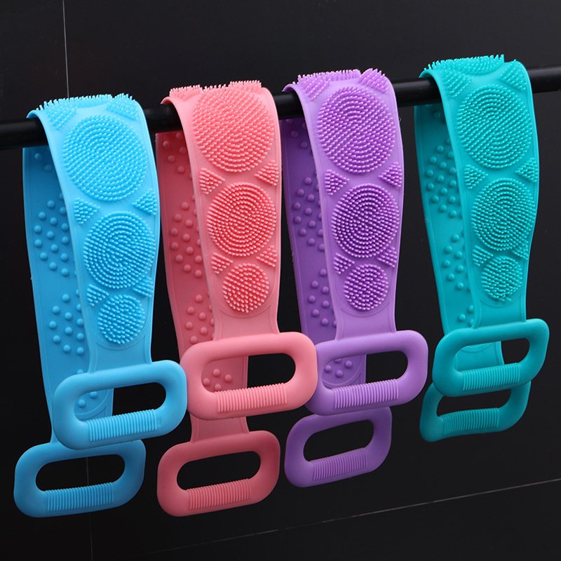 Factory Custom Production Silicone Bath Body Brush Scrubber Towel Back Shower Long Handle Scrubbing Belt