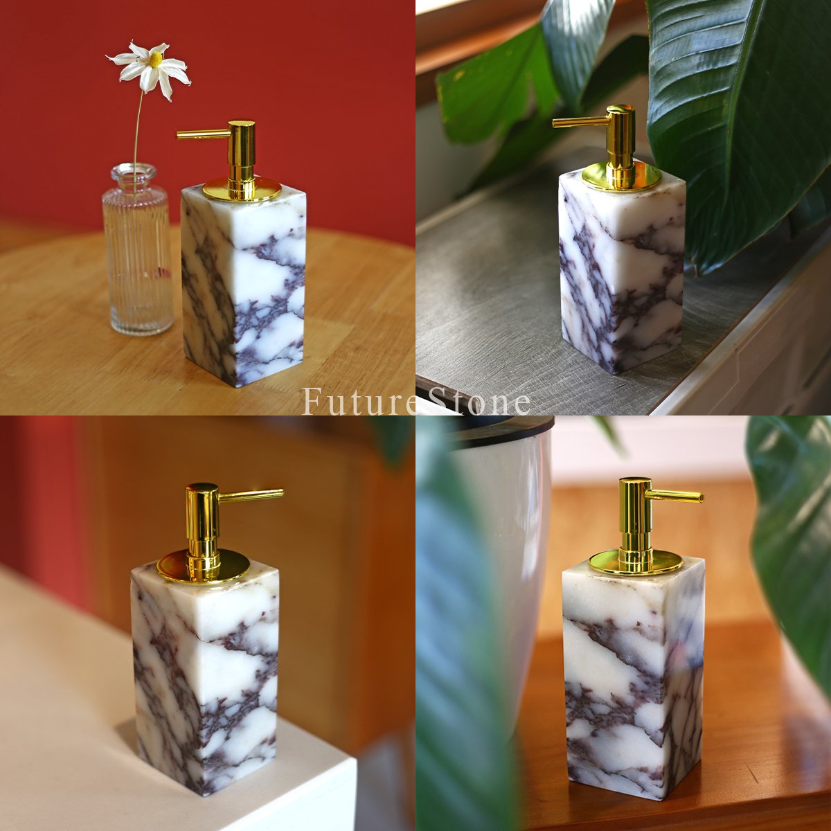 Natural Calactta Viola Marble Shampoo Bottle 300/400/500/600ml Square Lotion Pump Shampoo Bottle Shower Gel Bottles Packaging