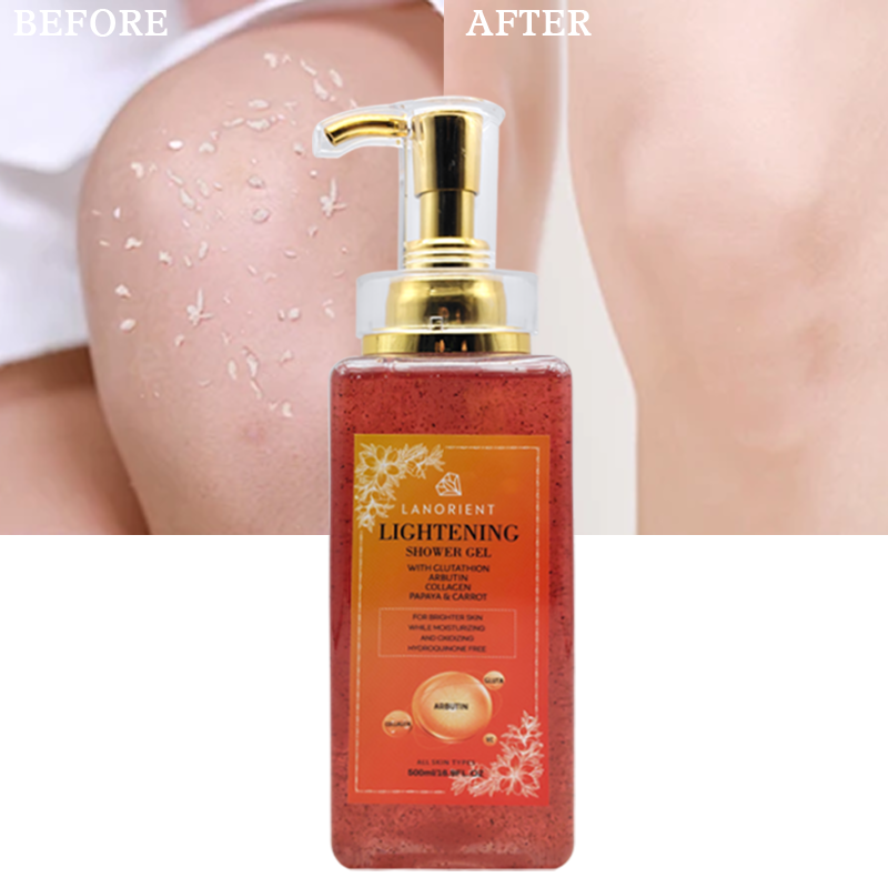 OEM Wholesale Glutathione Skin Fast Whitening And Brightening Shower Gel Niacinamide Exfoliating Scrub Body Wash For Dark Skin