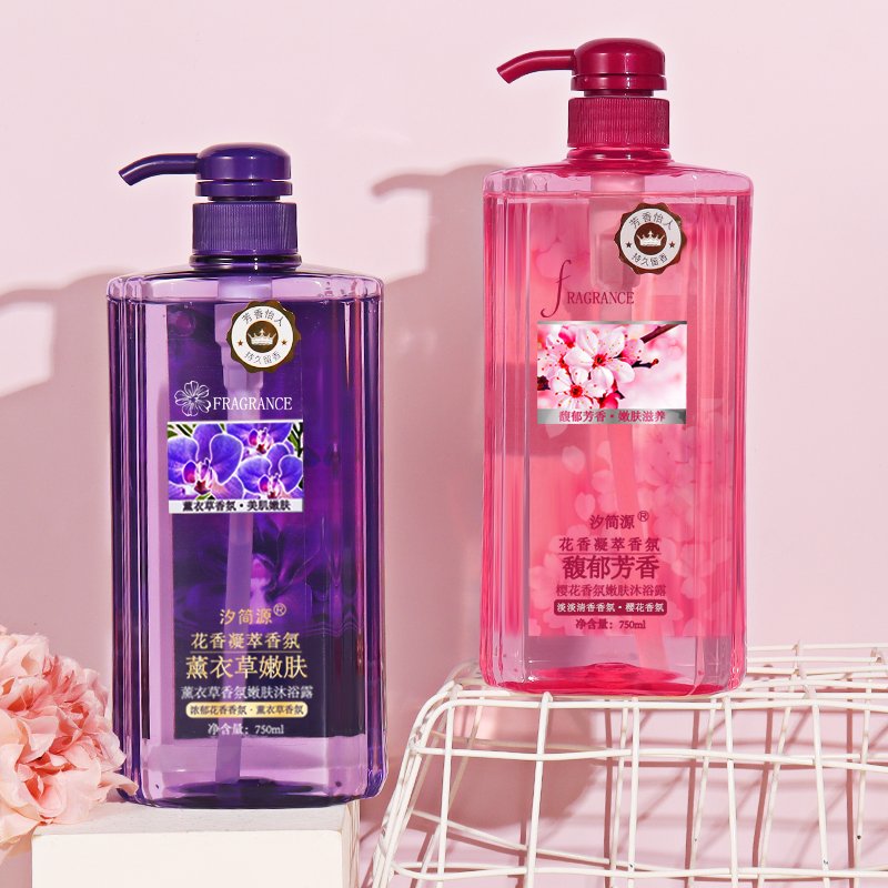 Floral shower gel 750ml different fragrance with Rose/Lavender/Cherry blossom scent wholesale liquid bubble bath shower gel