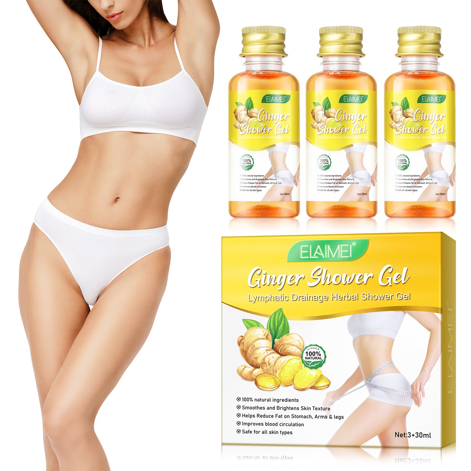 ELAIMEI weight loss slimming body wash shampoo,private label skin cream body serum ginger organic shower gel,shower gels