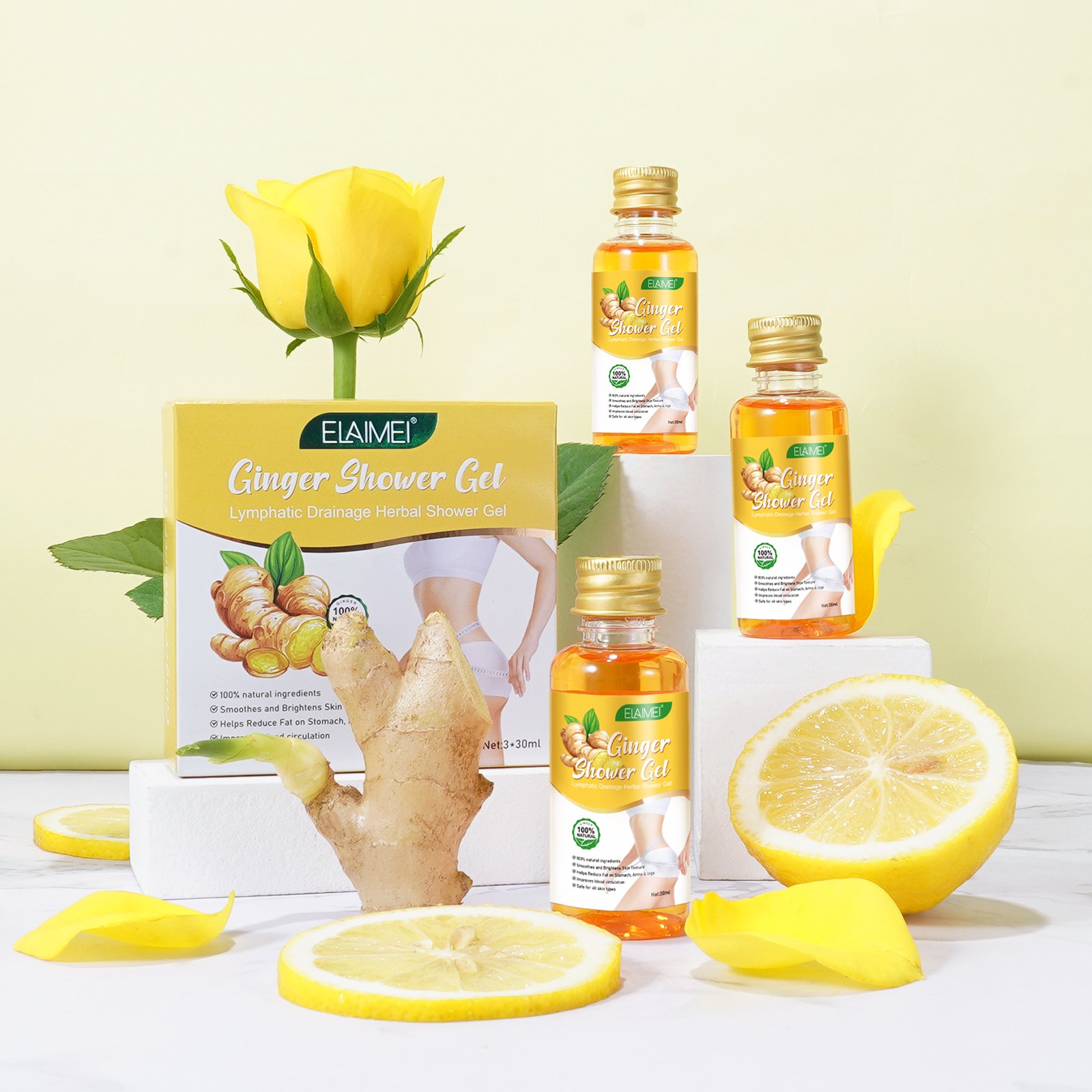 ELAIMEI weight loss slimming body wash shampoo,private label skin cream body serum ginger organic shower gel,shower gels