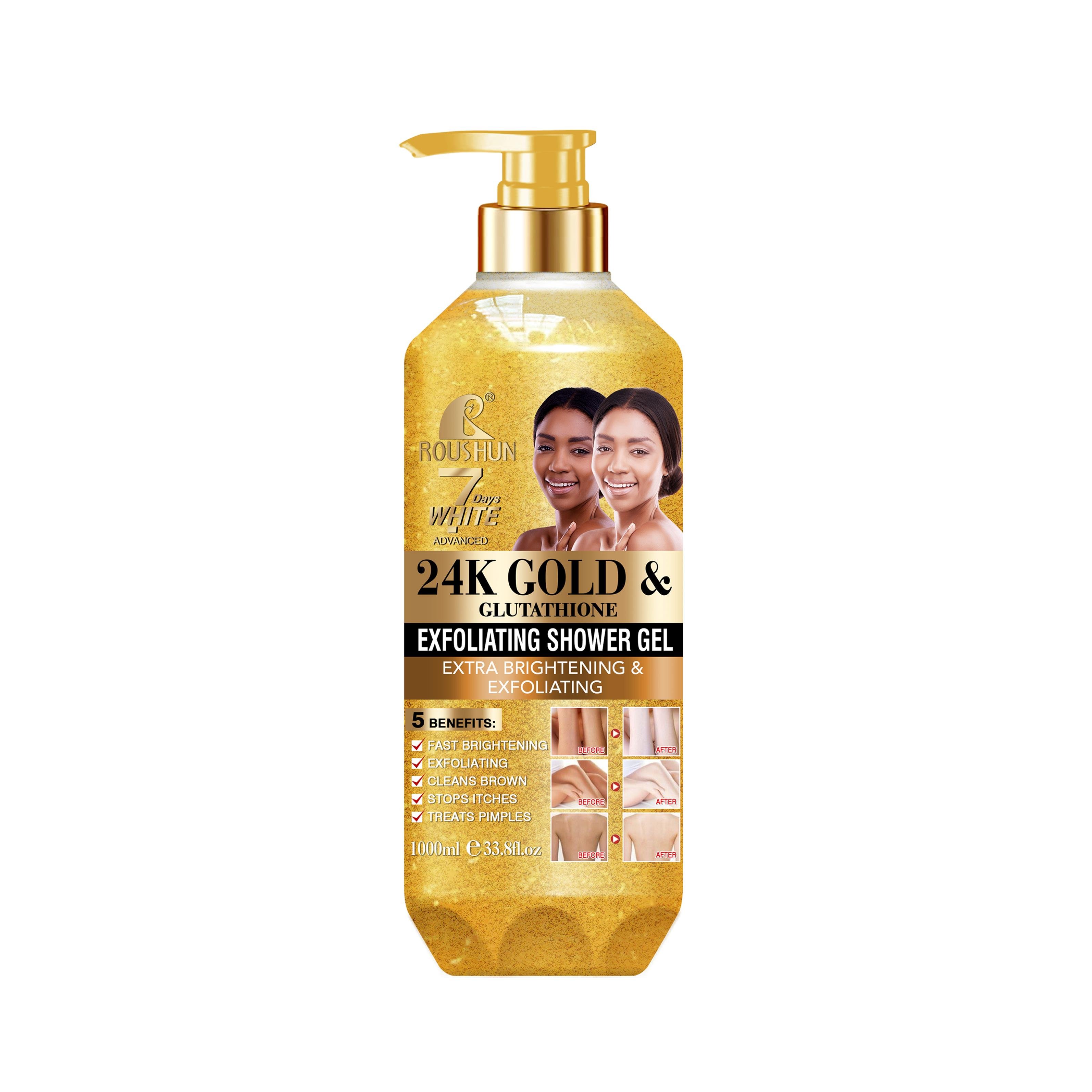 ROUSHUN 24K Gold Shower Gel Clean Skin Moisten Water Replenishing Long Lasting Fragrance Whitening Bubble Exfoliator