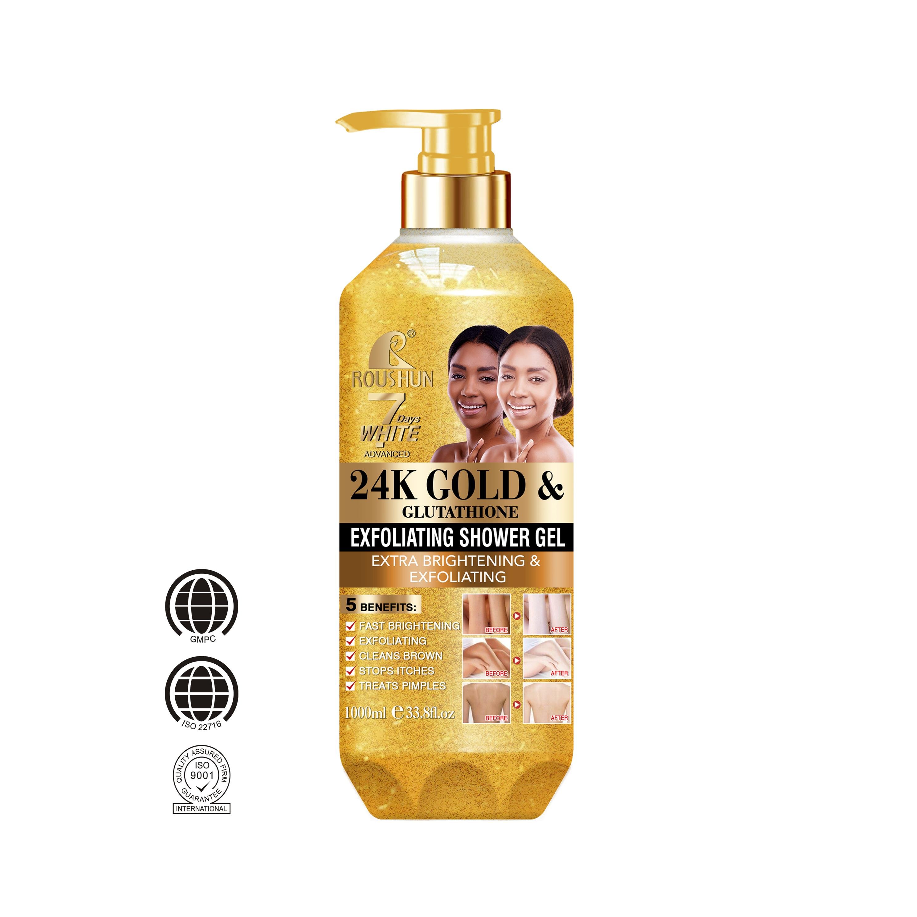 ROUSHUN 24K Gold Shower Gel Clean Skin Moisten Water Replenishing Long Lasting Fragrance Whitening Bubble Exfoliator