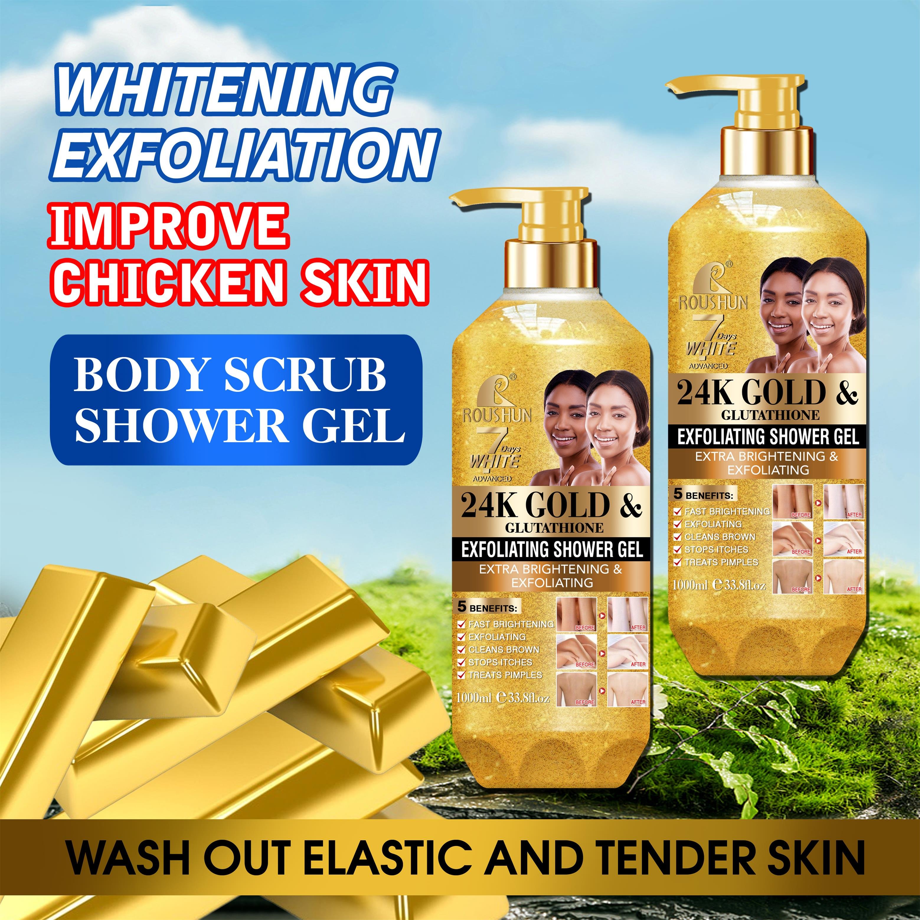 ROUSHUN 24K Gold Shower Gel Clean Skin Moisten Water Replenishing Long Lasting Fragrance Whitening Bubble Exfoliator