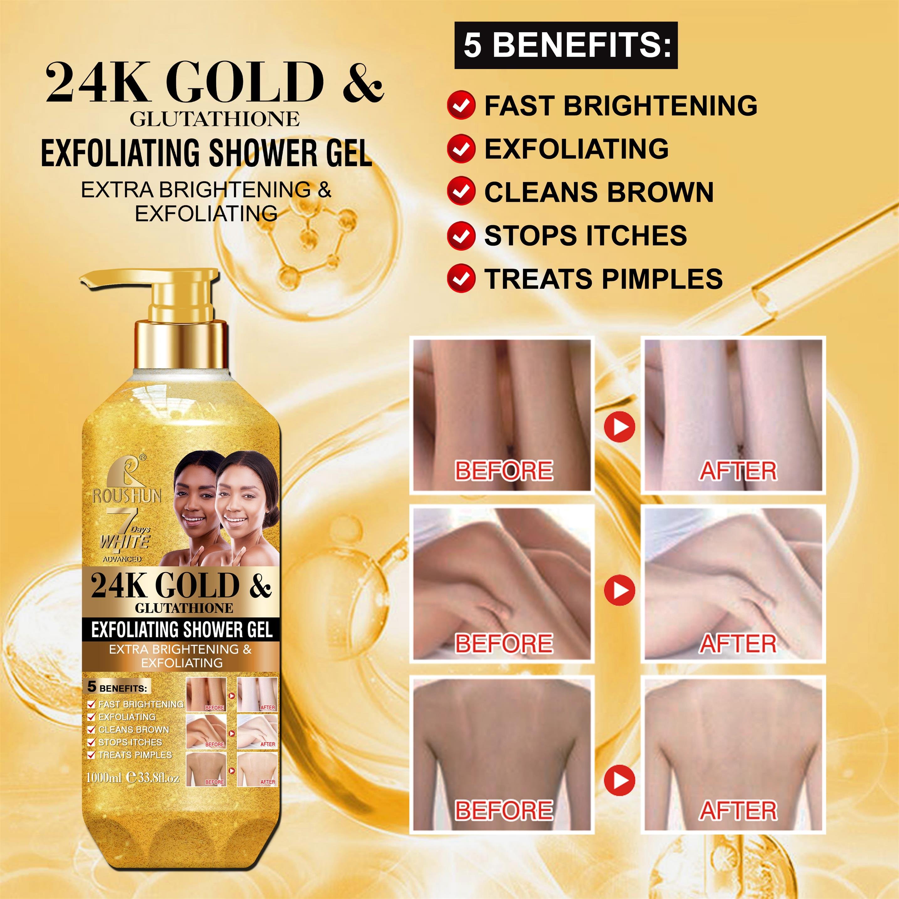 ROUSHUN 24K Gold Shower Gel Clean Skin Moisten Water Replenishing Long Lasting Fragrance Whitening Bubble Exfoliator