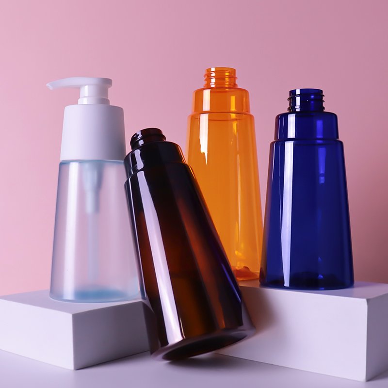 300 500ml luxury clear pet shampoo bottle packaging empty lotion bottle with black plastic pump head