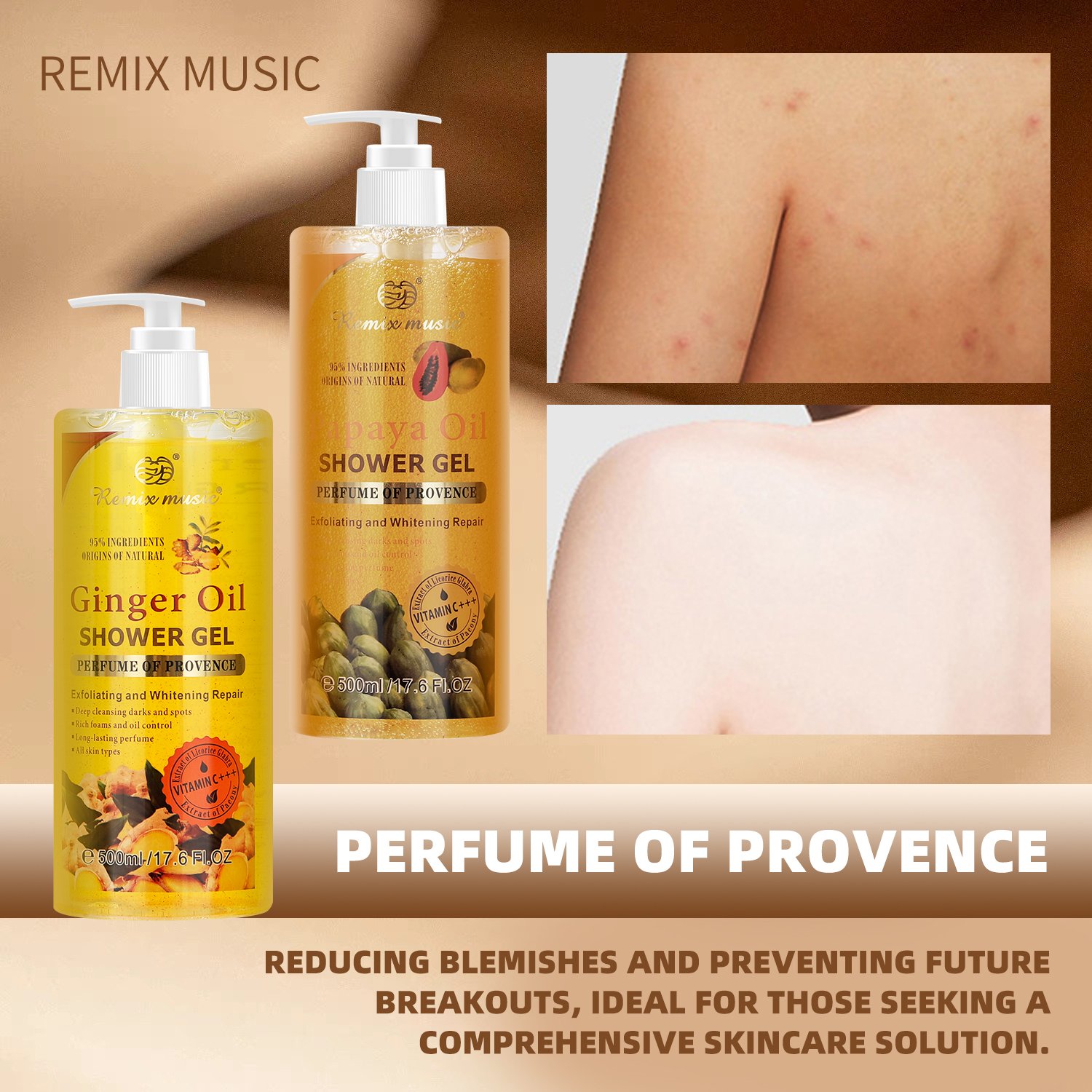 OEM 500ML Ginger Rejuvenate Whitening Brightening Korean Private Label Organic Bleaching Turmeric Bath Perfume Shower Gel Shower