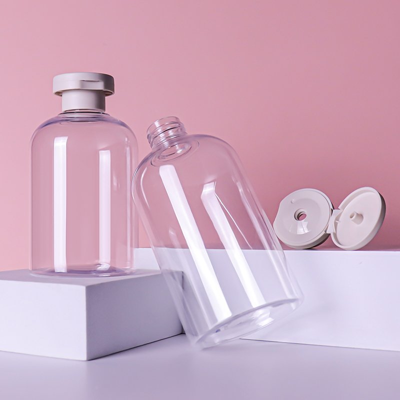 in stock unique empty 300ml clear PET plastic squeeze shampoo bottles with flip cap for hotel