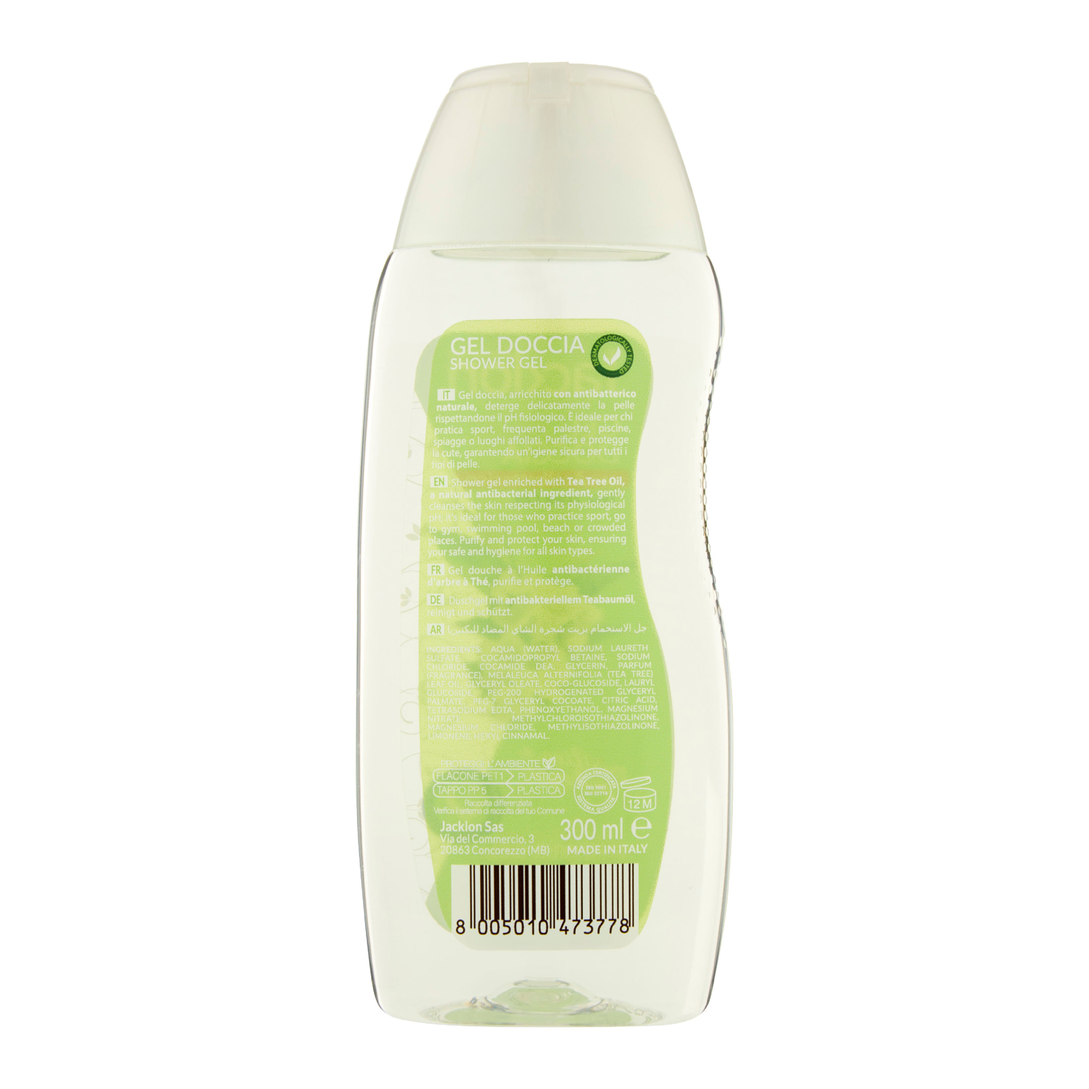100% MADE IN ITALY JACKLON SHOWER GEL WITH ANTIBAC.TEA TREE OIL 300 ML