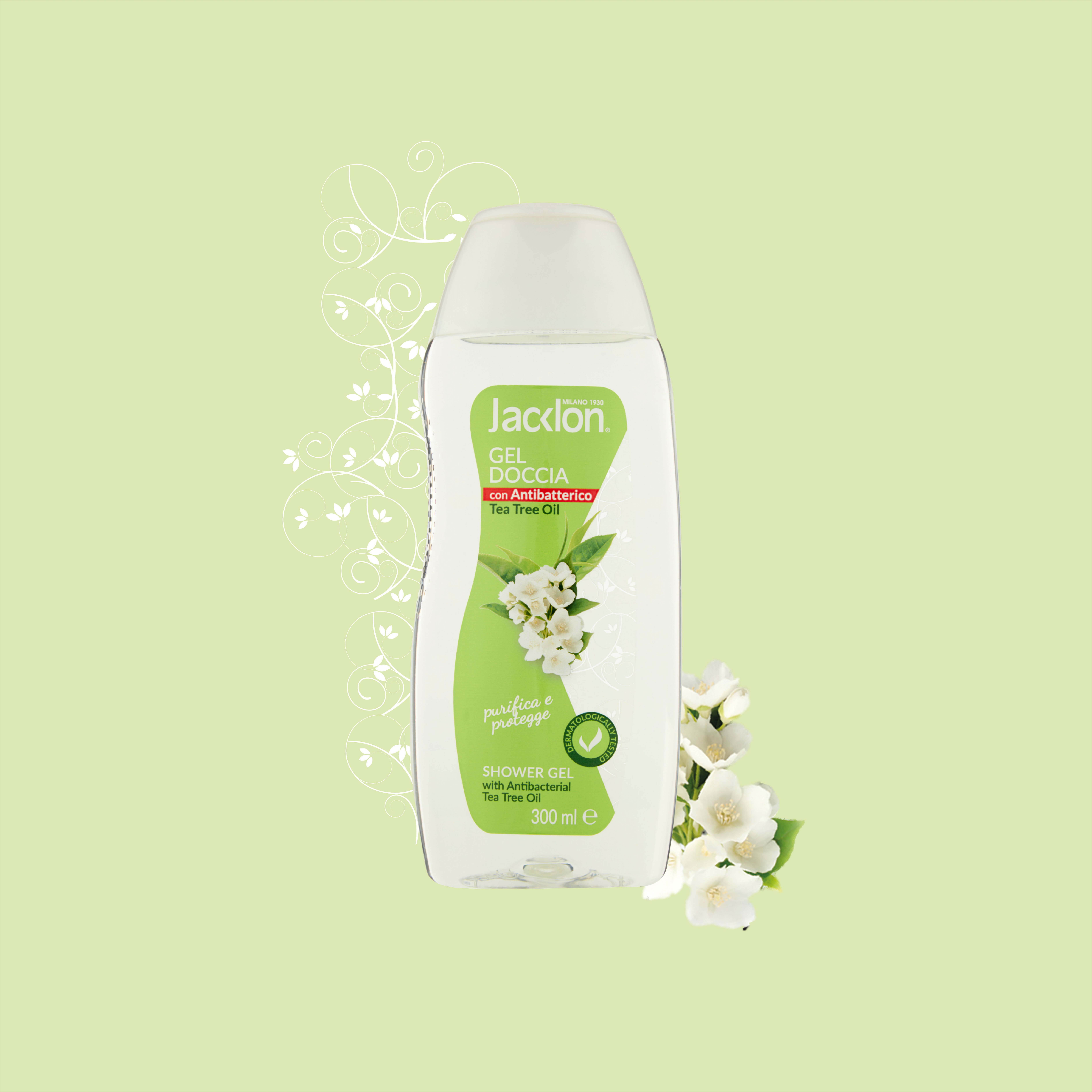 100% MADE IN ITALY JACKLON SHOWER GEL WITH ANTIBAC.TEA TREE OIL 300 ML