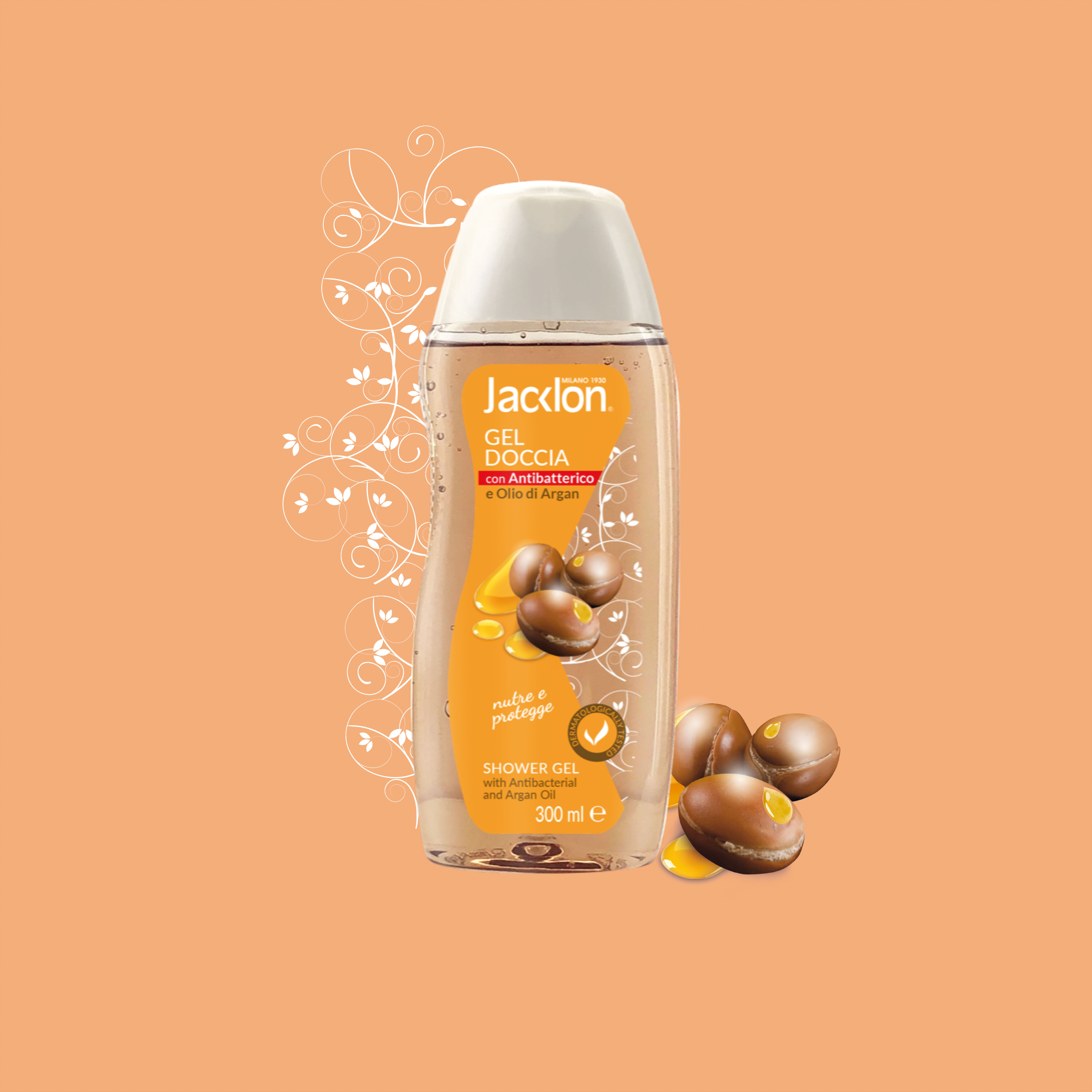 100% MADE IN ITALY JACKLON SHOWER GEL WITH ANTIBAC .& ARGAN OIL 300 ML