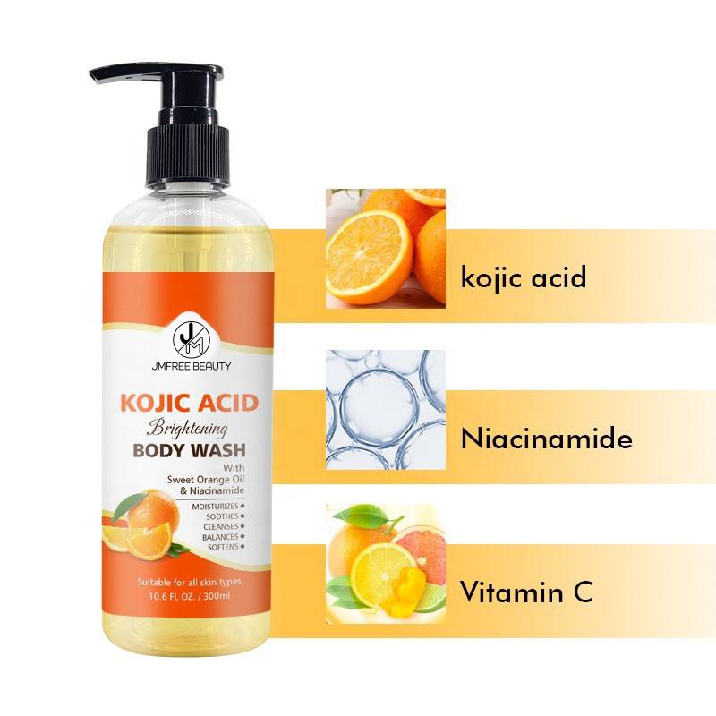 JMFREE Private Label Organic Natural Shower Gel Whitening Deeply Cleaning Kojic Acid Brightening Body Wash