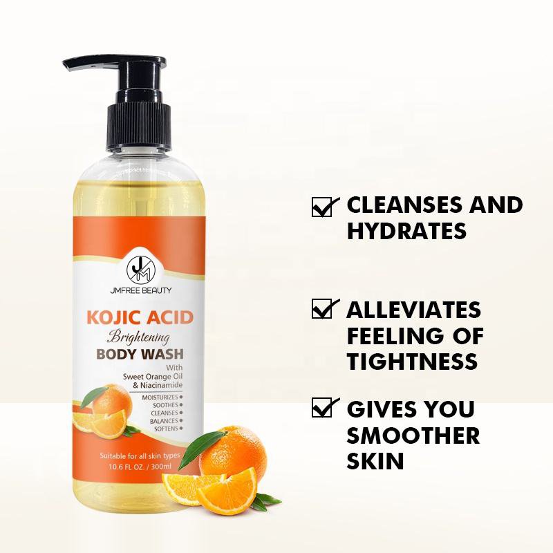 JMFREE Private Label Organic Natural Shower Gel Whitening Deeply Cleaning Kojic Acid Brightening Body Wash