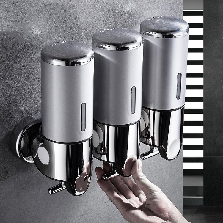 3 in 1 Chamber wall mounted shampoo dispenser triple wall mount liquid soap dispensers Hotel manual soap dispenser single double