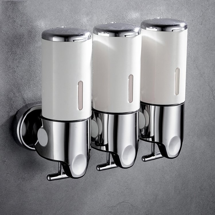 3 in 1 Chamber wall mounted shampoo dispenser triple wall mount liquid soap dispensers Hotel manual soap dispenser single double
