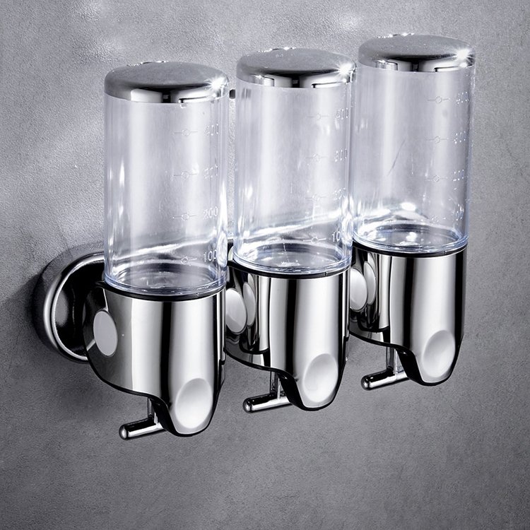 3 in 1 Chamber wall mounted shampoo dispenser triple wall mount liquid soap dispensers Hotel manual soap dispenser single double