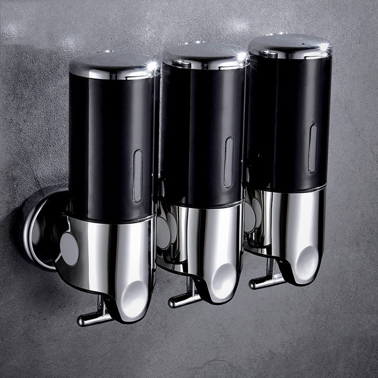 3 in 1 Chamber wall mounted shampoo dispenser triple wall mount liquid soap dispensers Hotel manual soap dispenser single double
