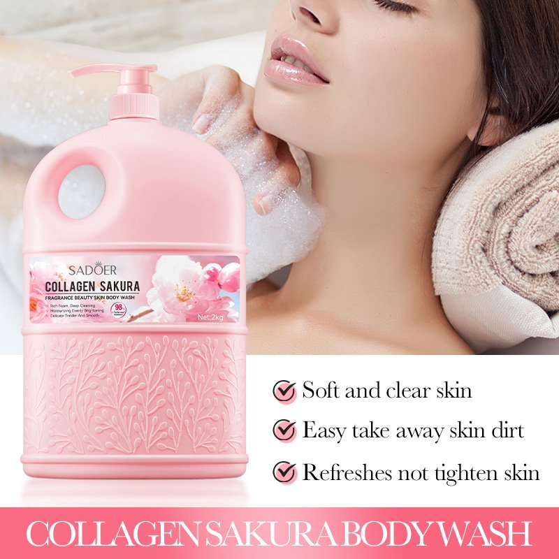 SADOER Sakura Collagen Delicate Rich Foam Body Shower Gel Soft Clear Smooth Skin Dirt Cleansing Fragrance Body Wash 2kg