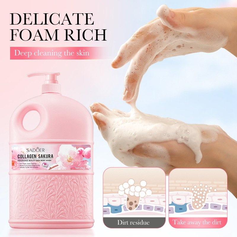 SADOER Sakura Collagen Delicate Rich Foam Body Shower Gel Soft Clear Smooth Skin Dirt Cleansing Fragrance Body Wash 2kg