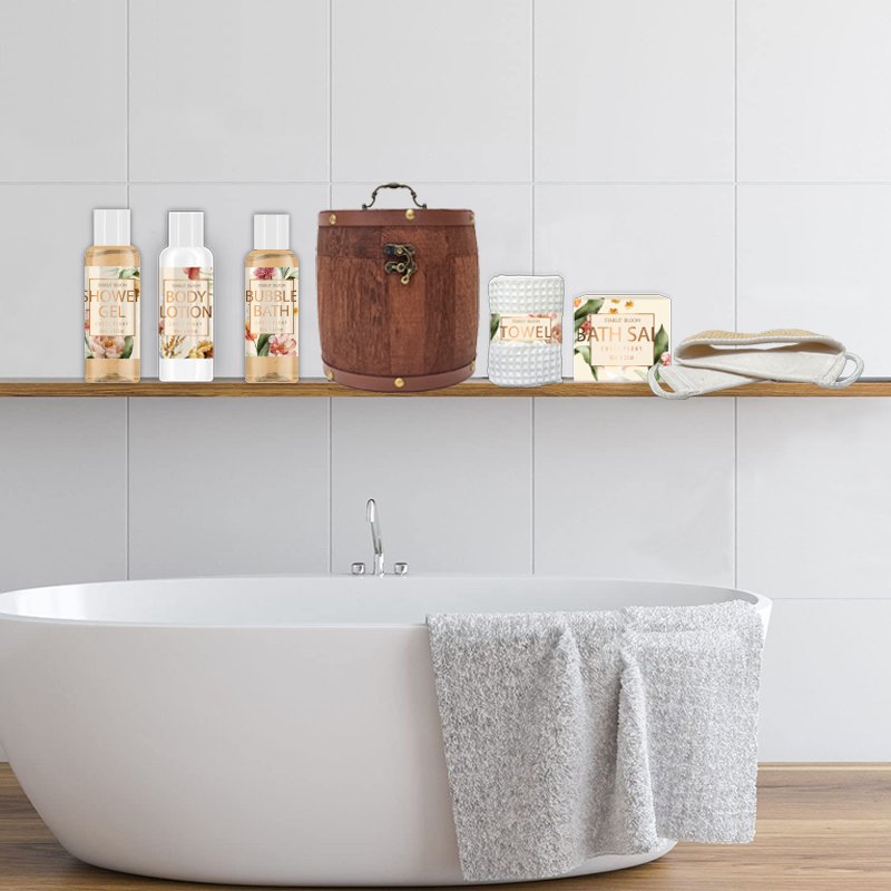New Natural private label Spa luxury relaxing bath gift shower mixer set for women in wooden pack kit