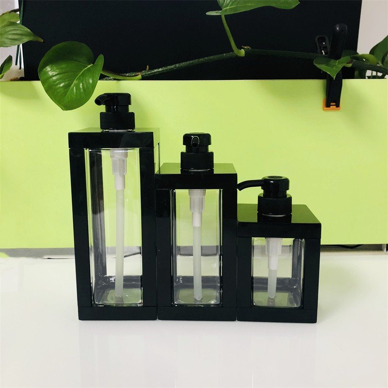 Empty Body Wash Luxury Lotion Shower Gel Press Bottle Empty Square Matt 300 500 750 1000 ml Black Pump Shampoo Plastic Bottle
