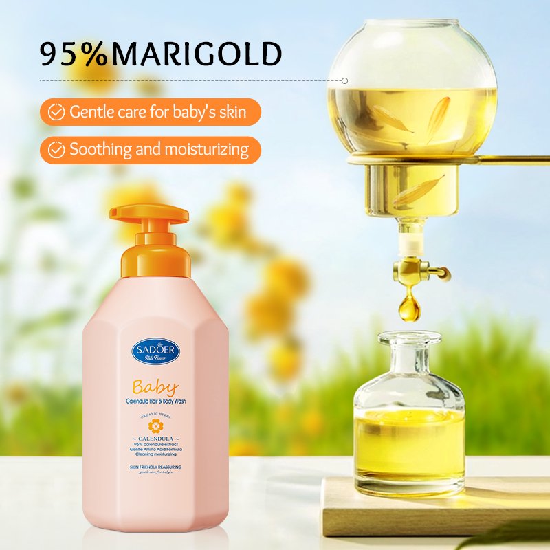 OEM SADOER Natural Calendula Bubble Body Wash Amino Acid Gentle Cleaning Moisturizing Nourishing Perfume Shower Gel For Kids