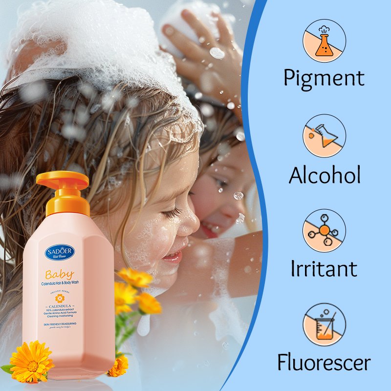OEM SADOER Natural Calendula Bubble Body Wash Amino Acid Gentle Cleaning Moisturizing Nourishing Perfume Shower Gel For Kids
