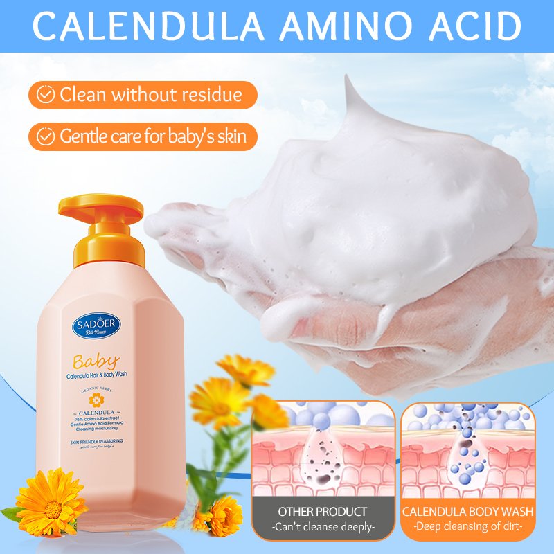 OEM SADOER Natural Calendula Bubble Body Wash Amino Acid Gentle Cleaning Moisturizing Nourishing Perfume Shower Gel For Kids