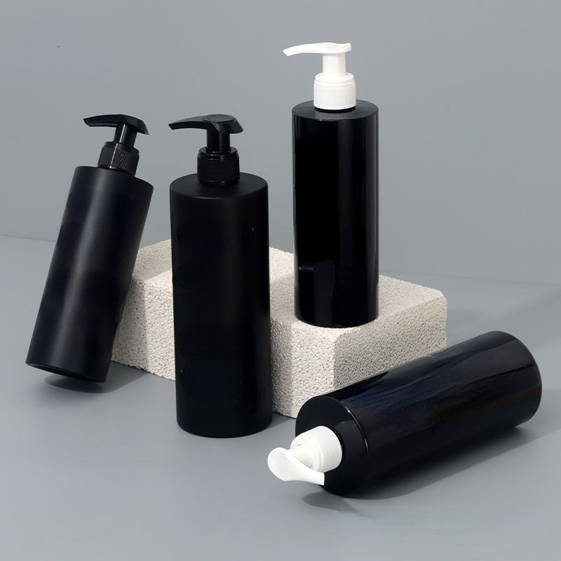 300ml 500ml Plastic Shampoo Bottle Customized Logo Matte Frosted Black Cylinder Shower Gel Body Wash Care Lotion Pump Bottles