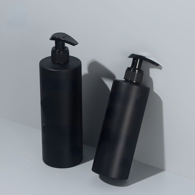 300ml 500ml Plastic Shampoo Bottle Customized Logo Matte Frosted Black Cylinder Shower Gel Body Wash Care Lotion Pump Bottles